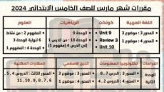 مقررات شهر مارس للصف الخامس الابتدائي 2024